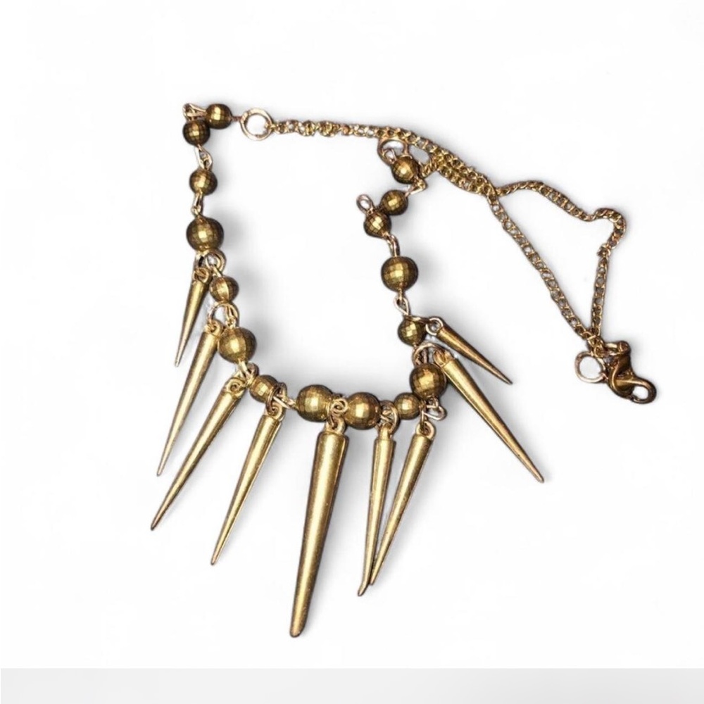 5/$25 Gold colored spike statement necklace with ball beads #spikejewellery